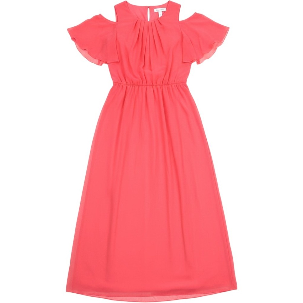 NWT Calvin Klein Pink Chiffon Cold Shoulder Flutter Sleeve Maxi Dress Size 10